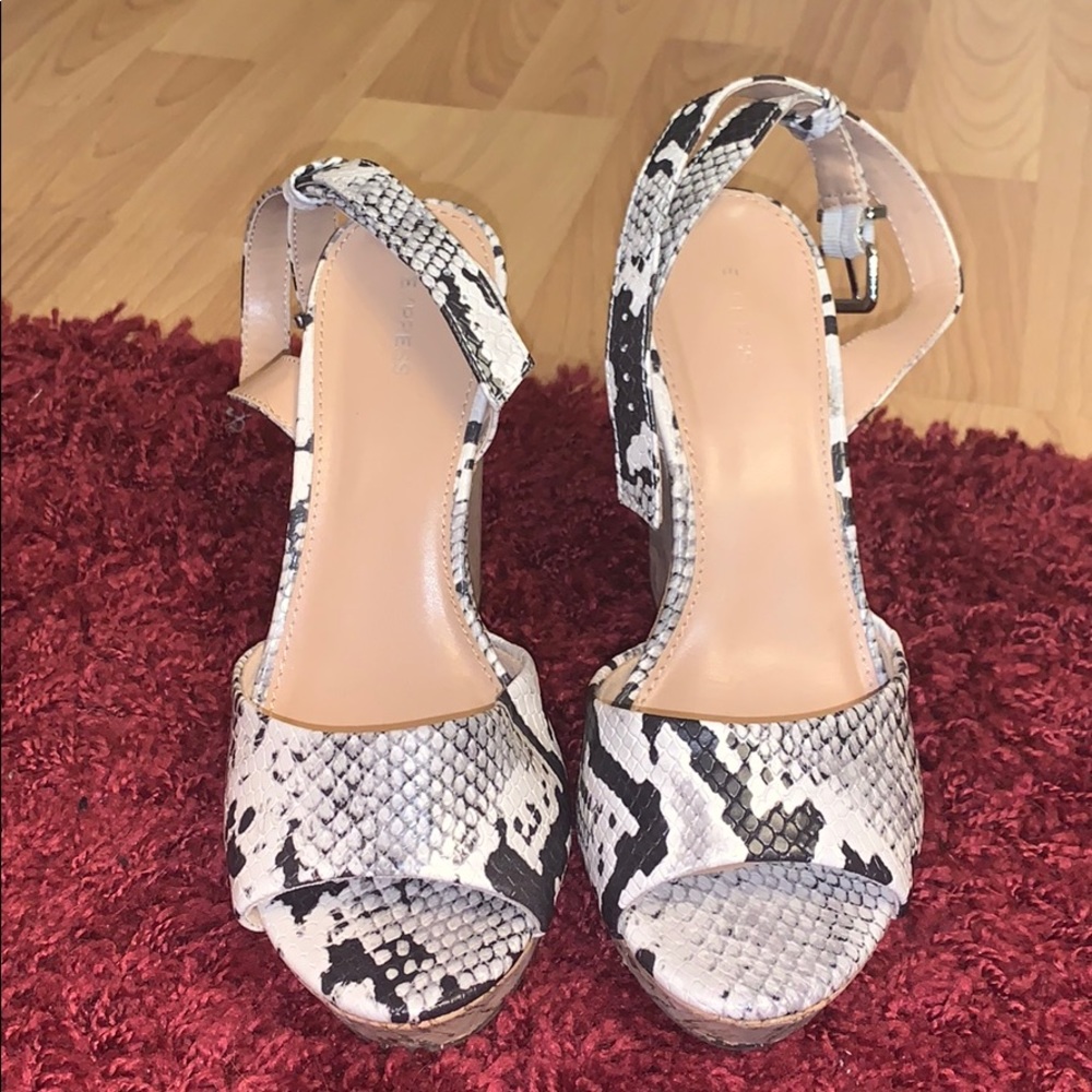 Express Snakeskin Open-Toed Wedges